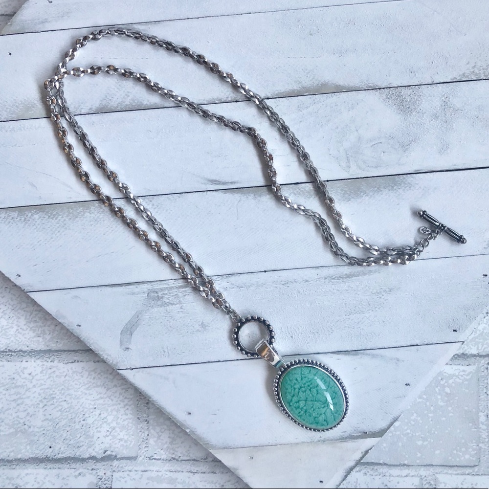Premier Designs Silver Chunky Chain Turquoise Pendant Necklace 20"